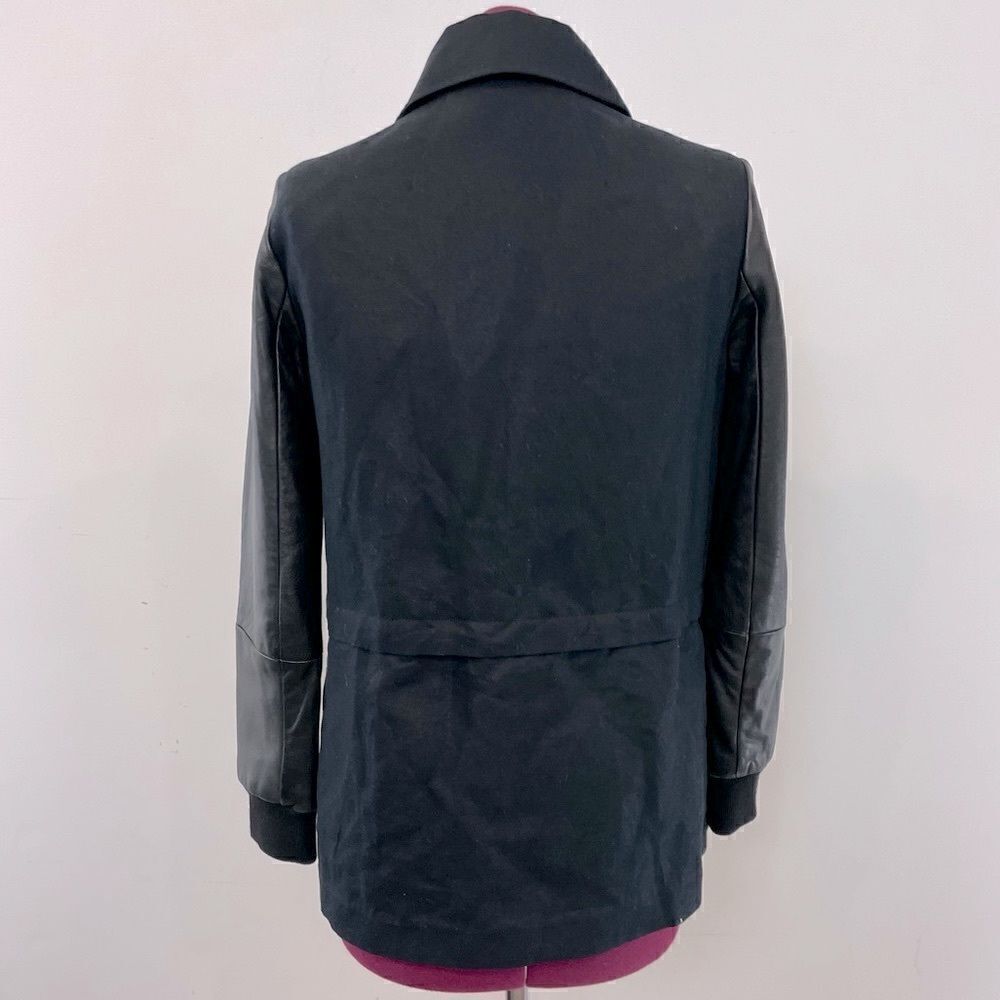 Club Monaco Women’s Black Utility Military Jacket Canvaa Leather Blazer XS - Picture 4 of 14